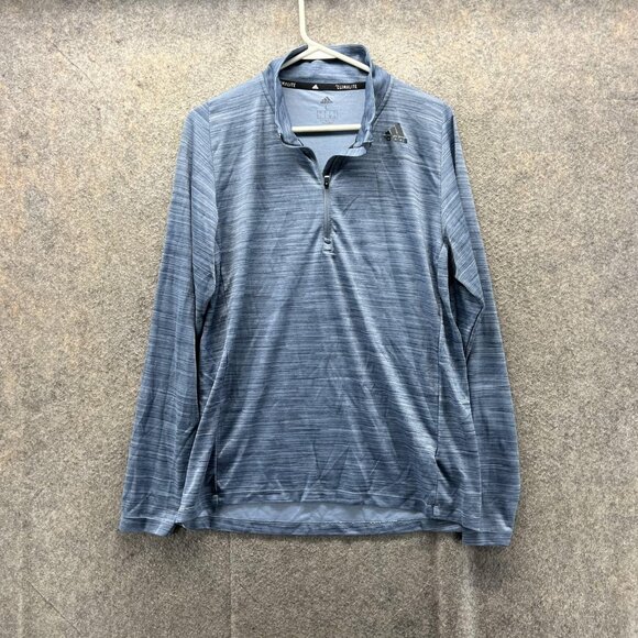 Adidas Sweatshirt Mens Large Blue Climalite Quarter Zip Pullover Athletic Golf - Picture 1 of 10